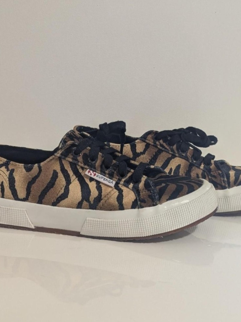 Superga Tiger-Print Sneakers in Tan and Black Size 7.5